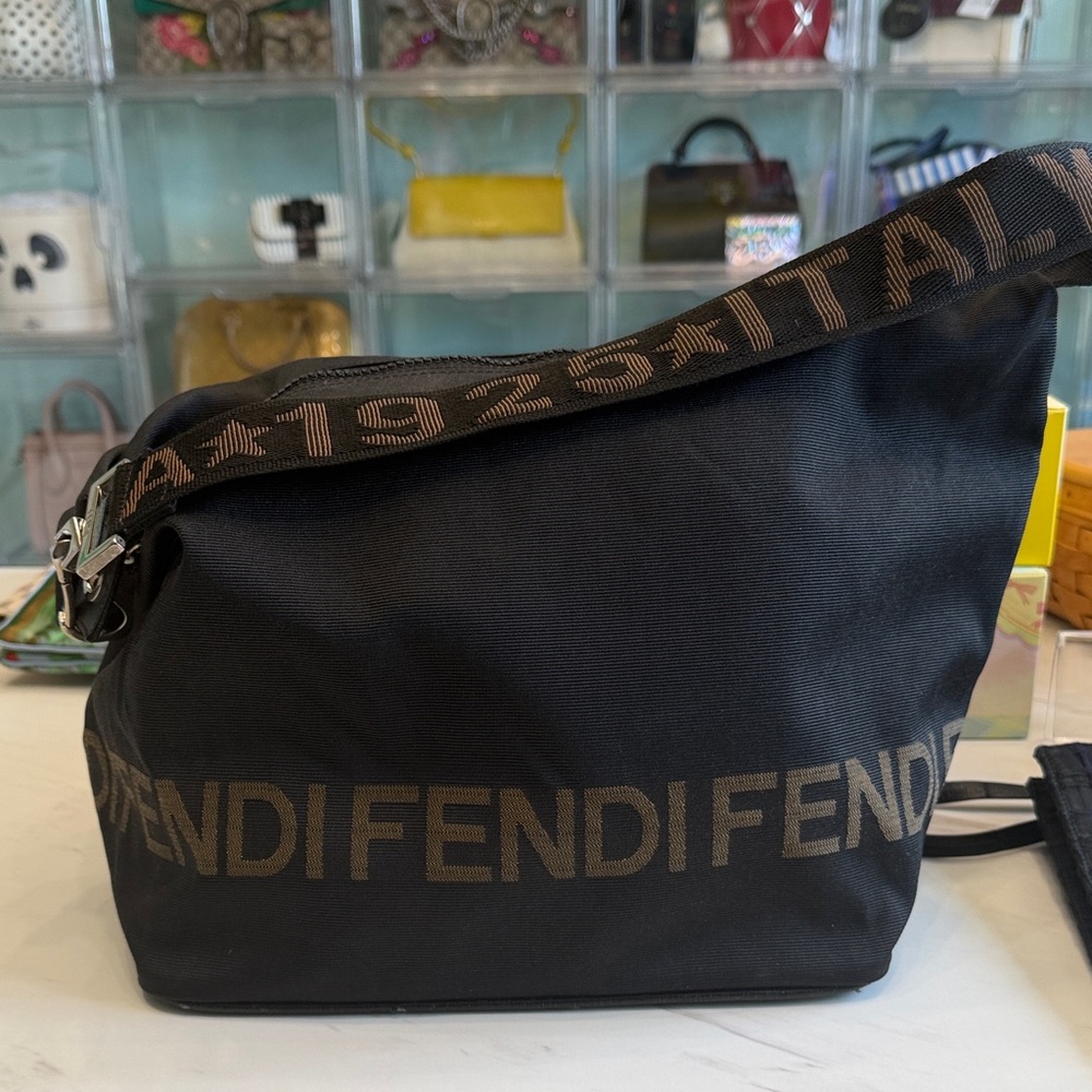 Fendi Black and Brown Messenger Bag with Logo Strap